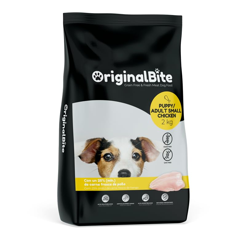 OriginalBite® | Pienso para Perros Cachorros | Pienso 100% Natural SIN Cereales | para Cachorros de Razas Pequeñas Medianas y Grandes | Carne Fresca de Pollo y Verduras | Fácil Digestión | 12 Kg