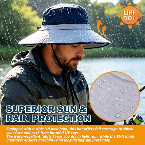 Image of Wide Brim Sun Bucket Hat, Waterproof Boonie Hat for Men & Women | UPF 50+ UV Protection, Adjustable Fit, Chin Strap & Sweatband, Foldable Durable for Fishing Hiking Garden Beach