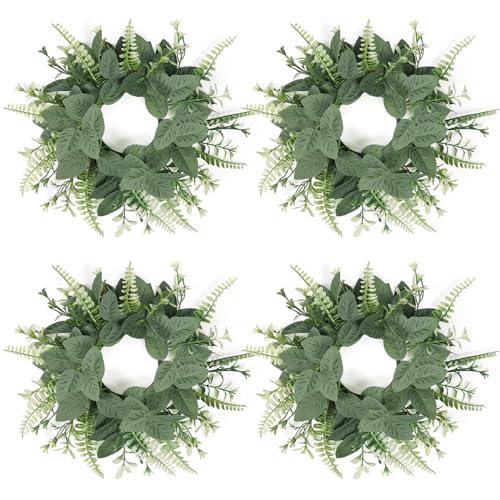Dremisland 4-Pack Eucalyptus Mini Faux Wreaths - Green - 10in - Kitchen Cabinet, Door, Window, Wedding, Casual Occasion