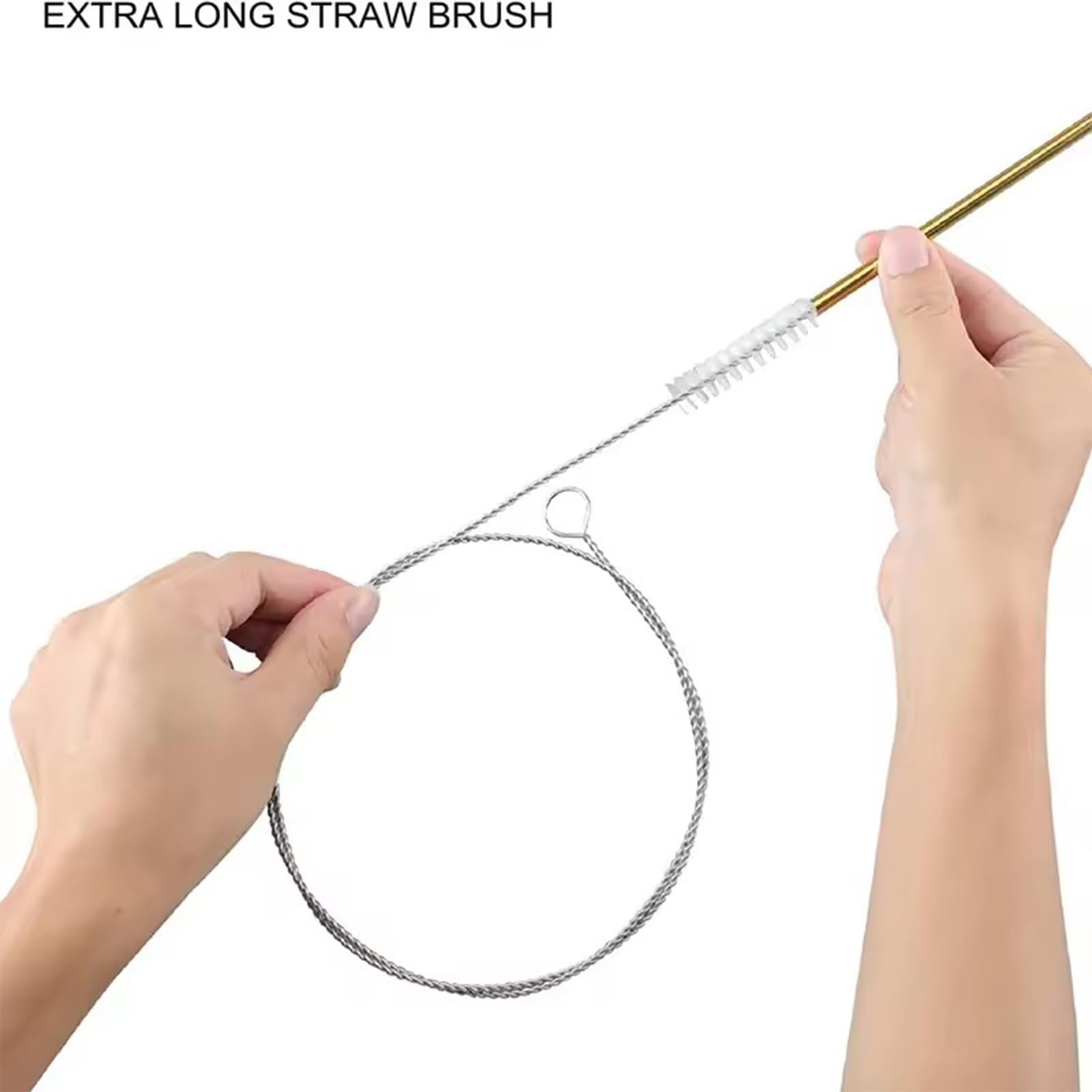 Lot de 2 brosses de nettoyage flexibles de 100 cm - Longue brosse de nettoyage pour canalisations - Brosse à paille - Brosse de vidange - Avec tuyau à boire - Blanc