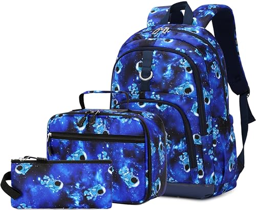 Vimivon Kids Backpack Set with Lunch Box, Spacemen Design