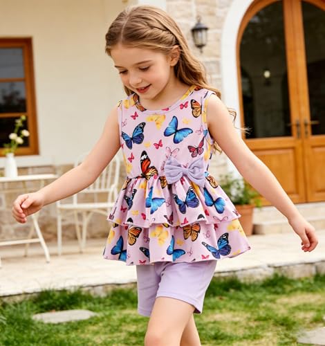 Image of Girls 2 Piece Outfit Summer Short Set Sleeveless Bow Knot Tank Top and Shorts Cute Clothes for Toddler Girls