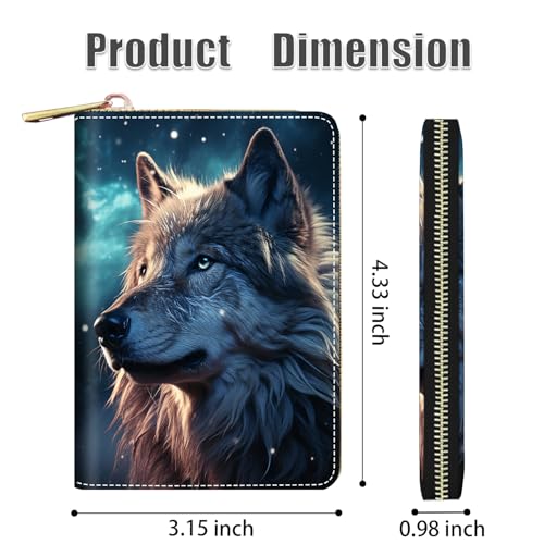 Credit Card Holder Wallets for Women, RFID Blocking Small Leather Card Case Wallet with Zipper Accordion Wallets - Wolf2