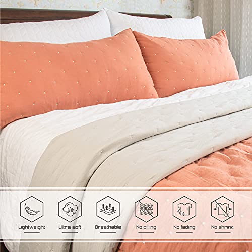 Harorbay Quilted Bedspread Coverlets Set All Season, Microfiber Contrast Color Quilt Set Stone Washed, Reversible Pattern Quilted Bedding Set, Machine Washable, Twin/Twin Xl + Sham,Burnt Orarge/Tan #TOP2