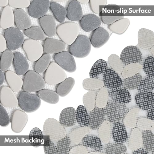 Lovdeco Pebble Tile Shower Floor, Mosaic Pebble Backsplash for Wall, Stone Tiles for Bathroom and Outdoor Garden, 5 Sheets, White and Grey by Lovdeco - Used condition - Image 6