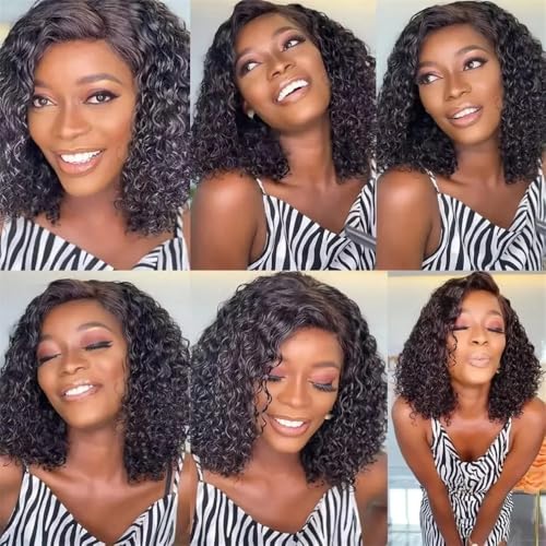 Peruki do włosów Peruka Deep Wave Bob 13x4 Koronkowa peruka z przodu Włosy ludzkie Naturalna linia włosów Remy(16inches)