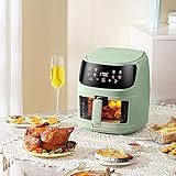 VoOqo Air Fryer 5L Visual Window, 1350W Rapid Digital Air Fry with Touch Screen, Max temp 230°C, Digital Display 8 Cooking Functions, Glass Window, Dishwasher Safe Basket（Green） green - Image 5