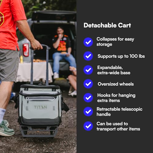 Image of Titan by Arctic Zone 60 Can Wheeled Cooler, Rolling Cart | Collapsible soft sided cooler, detachable rolling AT cart, insulated bag with leak proof lining, for travel, beach, picnic
