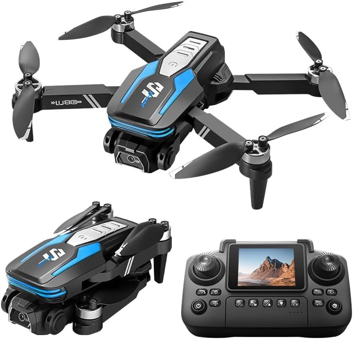LU80 Drone con Telecomando a Schermo Integrato - Doppia Telecamera, Motore Brushless, Evitamento Ostacoli Intelligente, Stabilizzazione a Flusso Ottico (blue)