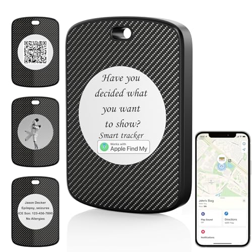 FindXeink E-Ink Finder Tag, Tracker for Apple Find My (iOS only), Custom Picture/Text/Contact, Two-Way Locator, Keychain, Pets, Kids, Luggages (Black Circle)