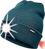 ATNKE LED Luminoso Gorro Sombrero, USB Recargable 8 LED Gorras para Correr Super Brillante Impermeable Luz Trasera Roja Invierno Cálido Regalos para Hombre y Mujer/Aceitunas Verde