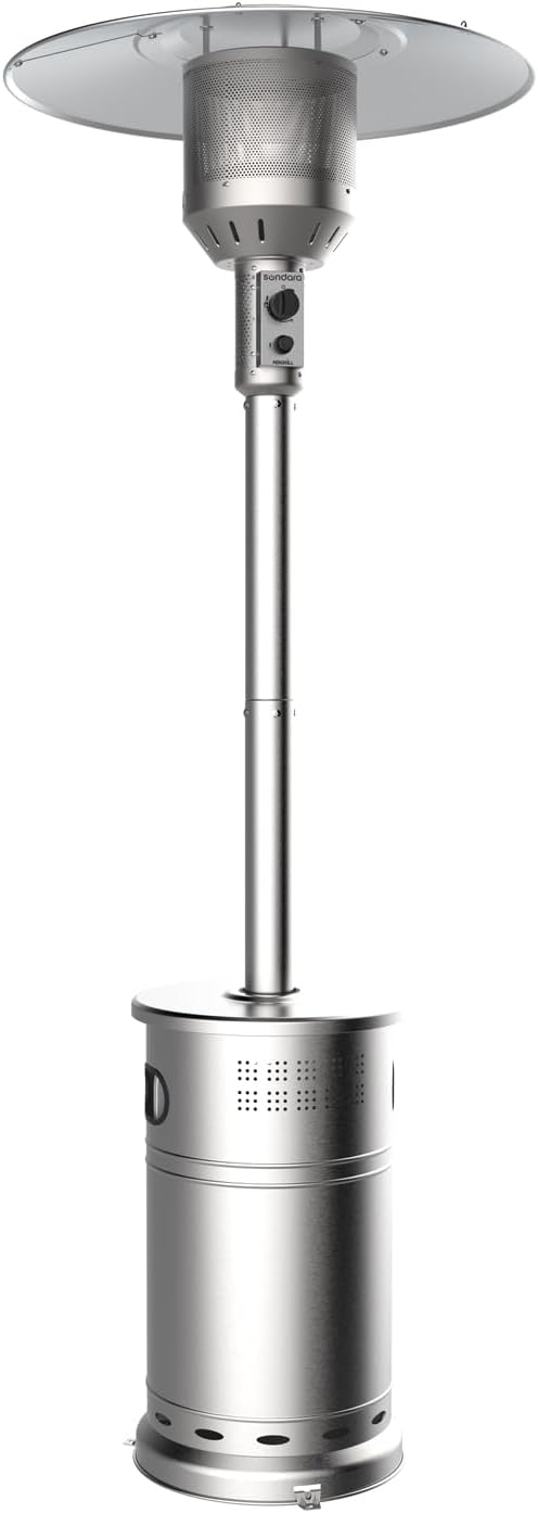 Nexgrill Sundara 92″ Stainless Steel Outdoor Patio Heater, 48,000 BTUs, 2 Wheel Transport, Electronic Ignition, Easy Tank Access, Control Knob, Propane Heater for Porch, Garden, Backyard – 920-01001