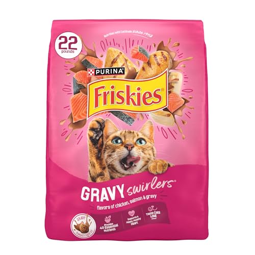 Purina Friskies Dry Cat Food Gravy Swirl'd With Flavors of Chicken, Salmon and Gravy - 22 lb. Bag