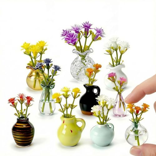 Oasis Origin Hand-Blown Mini Vase Magnets for Fridge Set of 10 Artisan Glass & Ceramic Bud Vases Each One Unique Tiny Garden Decor Gift for Mom Teachers & Coworkers