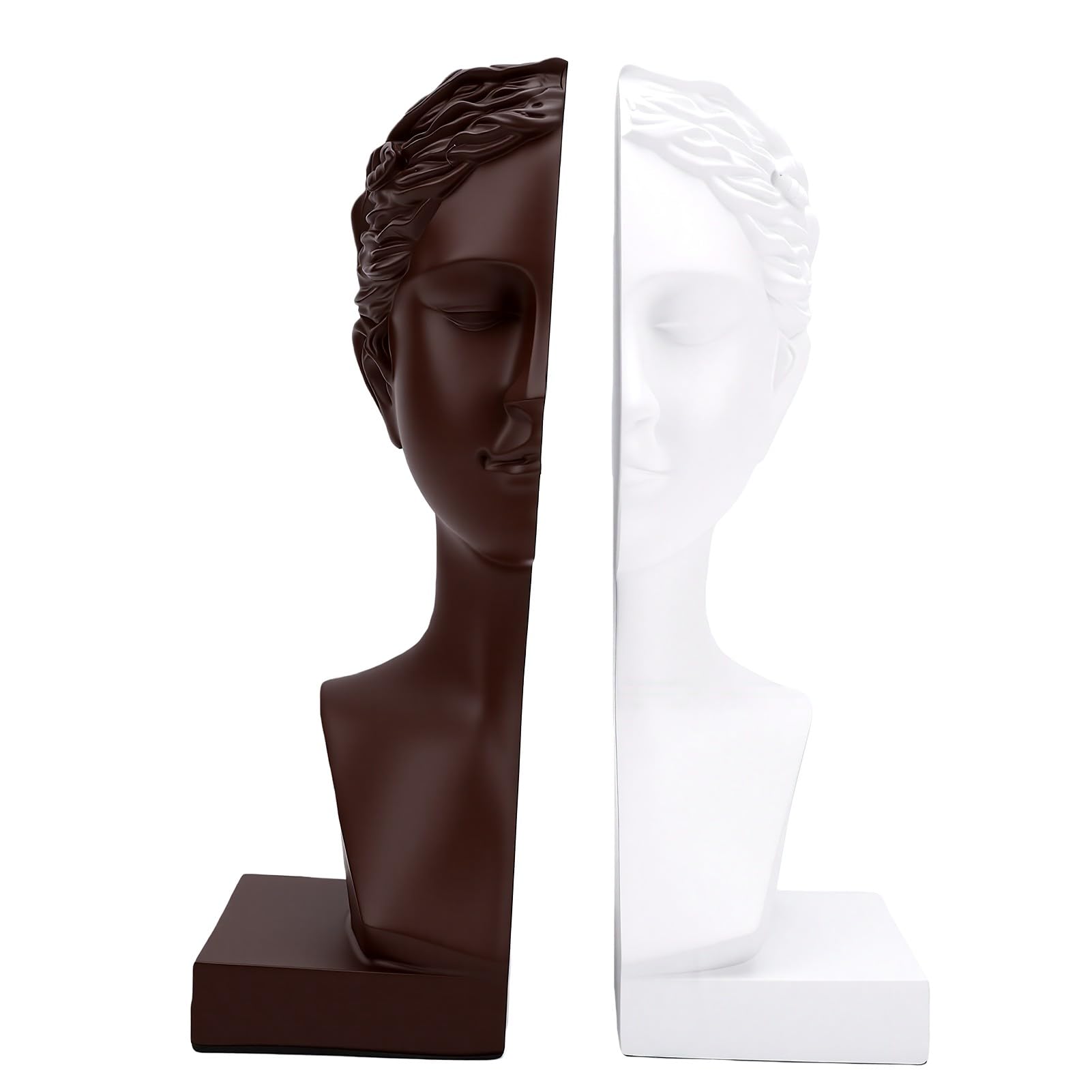 Resin Figurine Bookends Half Character Statue, Brown White