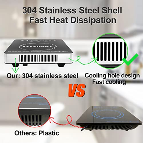 1800W Portable Induction Cooktop Countertop Burner, Double-Layer Heating Coil, Heating Speed Increased By 60%, Suitable Size 4.72"-10.24" Pots, With 8 Power & Temperature Settings & 240Mins Timer Auto Shut Off, Child Safety Lock, 3 Preset Programs #TOP6