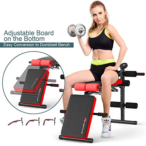 Goplus Adjustable Sit Up Bench, Foldable Utility Weight Bench w/LCD Monitor Flat/Incline/Decline Exercise Multi-Purpose Bench for Home, Gym and Office (Red)