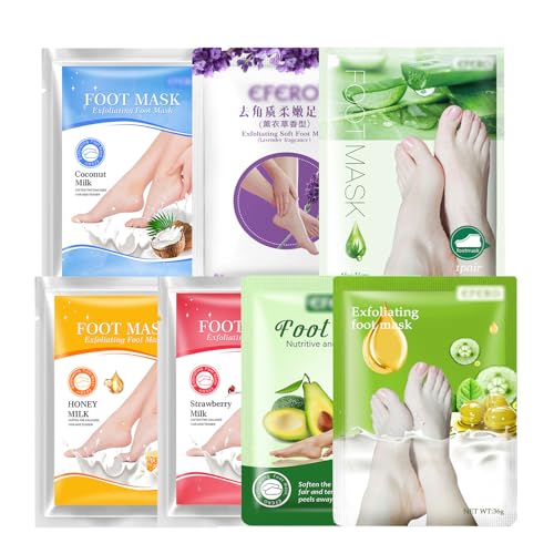 7 Pares Exfoliantes Calcetines, Máscaras Hidratantes de Pies, Exfoliante Pies Máscara Pies Foot Mask, Mascarilla Exfoliante de Pies, Calcetines Exfoliantes de Pies para Callos y Piel Seca
