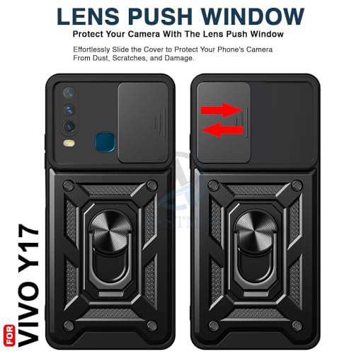 Image of AESTMO Tough Armor Vivo Y17 / Y15 / Y12 Bumper Back Case Cover | Ring Holder & Sliding Camera Shield Cover | 360 Degree Protection Back Case Cover for Vivo Y17 / Y15 / Y12 (Black)