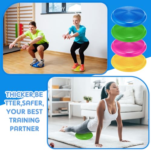 Image of Jerify 4 Pcs Wiggle Seat Flexible Inflated Wobble Cushion Stability Balance Pad Balance Disc Sensory Seat for Men Women Fitness Physical Exercise Improving Posture Home Office