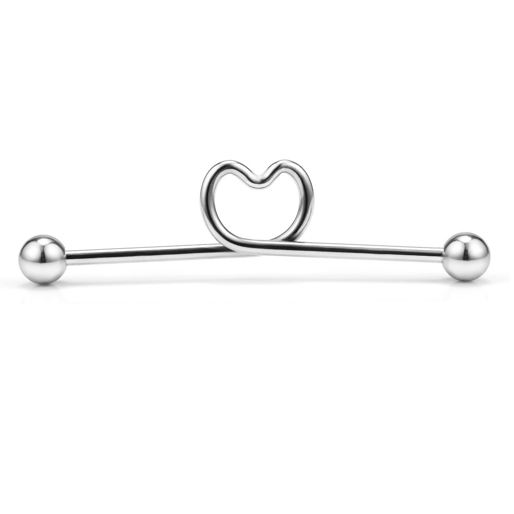 5 aretes de barra industriales de acero inoxidable calibre 14 para cartílago piercing corporal de 1 1/2 pulgadas (1.496 in) - bobina, onda, tornado, espiral, corazón, Acero inoxidable, metal, 6