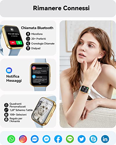 Enomir Smart Watch (Call Receive/Dial) Smart Watch For Men Women [Alexa Built-In]1.7' Fitness Tracker With Heart Rate Blood Oxygen Sleep Monitor 60 Sports Ip68 Smartwatch For Iphone Android Light Blue #TOP1