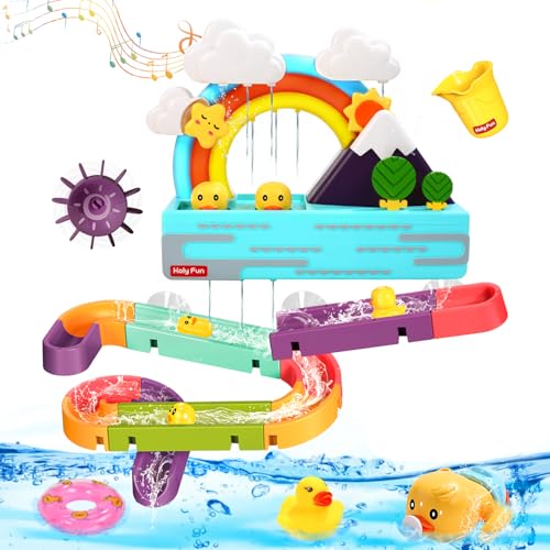 Image of Bath Duck Toy with Light and Music, Toddlers Bathtub Toy with Marble Run, Floating Swimming Duck, Baby Shower Toy