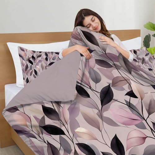 Linge de lit parure housse couette microfibre zippée violette et végétale