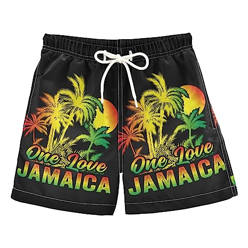 Aflyko Patriot Boys' Board Shorts Jamaica One Love Coconut Palm Swim Trunks Bathing Suit Girls Beach Swimwear Quick Dry Swimming Shorts Jamaica Independence Day All Day Shorts Gym Shorts M