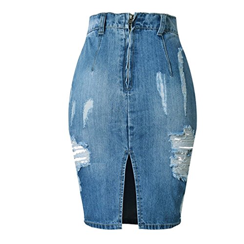 Yollmart Women's High Waist Hole Jean Skirts Pencil Skirt2