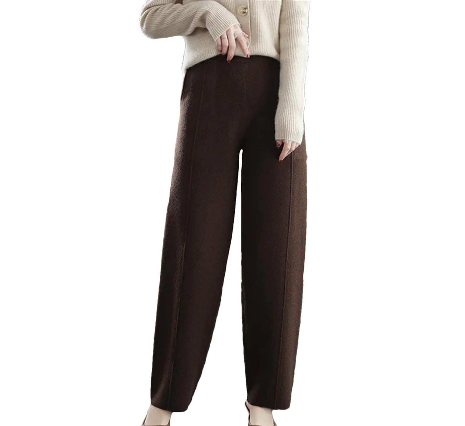Hgvcfcv Pantaloni di lana da donna a vita alta pantaloni dritti larghi casual lavorati a maglia