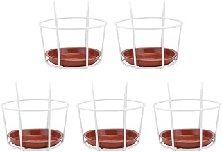 DOITOOL 5 peças de vaso para pendurar com bandeja, cestas de pendurar para arte em ferro, suporte para vaso de flores, suporte para plantas sobre o trilho, cercas de metal, para pátio, varanda, cerca