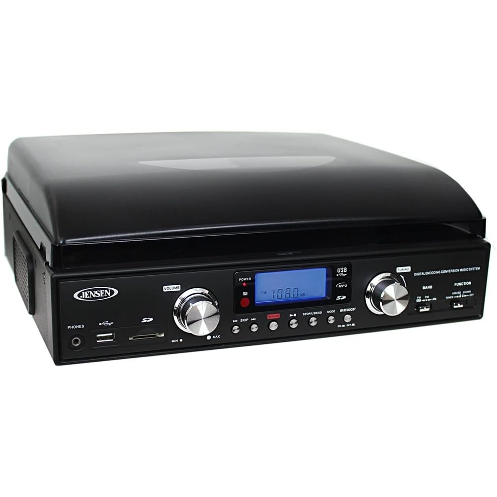 Jensen JTA460 3-Speed Stereo Turntable with MP3 Encoding System