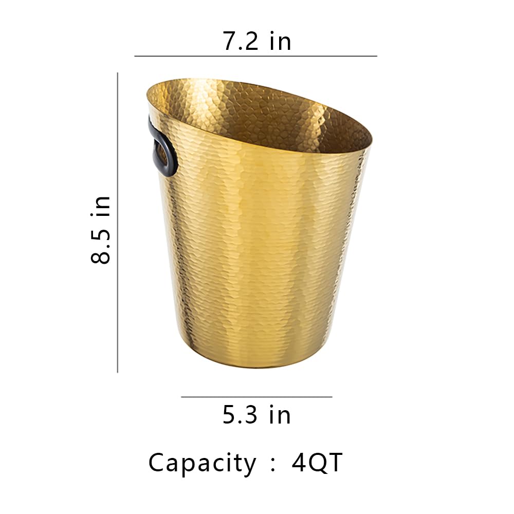 Stainless Steel Champagne Bucket with Ice Tongs - Stainless-Steel Beverage Tub - Diagonal Ice Bucket with Handle for Cocktail Bar, Wine, Home Bar Accessories, Parties - 4 Quarts - New Gold