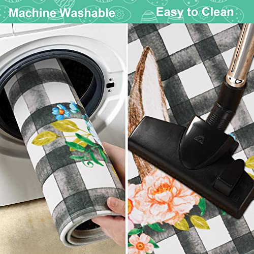 Aspmiz 2 Pcs Happy Easter Kitchen Mats, Black White Buffalo Plaid Kitchen Rug Set, Bunny Truck Kitchen Mats Washable, Anti Fatigue Kitchen Mat For Easter Home Kitchen Decor, 17'' X 47'' + 17'' X 30'' #TOP7