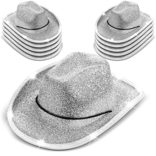 Image of Kigeli 10 Pcs Lights LED Cowboy Hat for Adult LED Flashing Hat for Western Cowboy Women Men Role Play