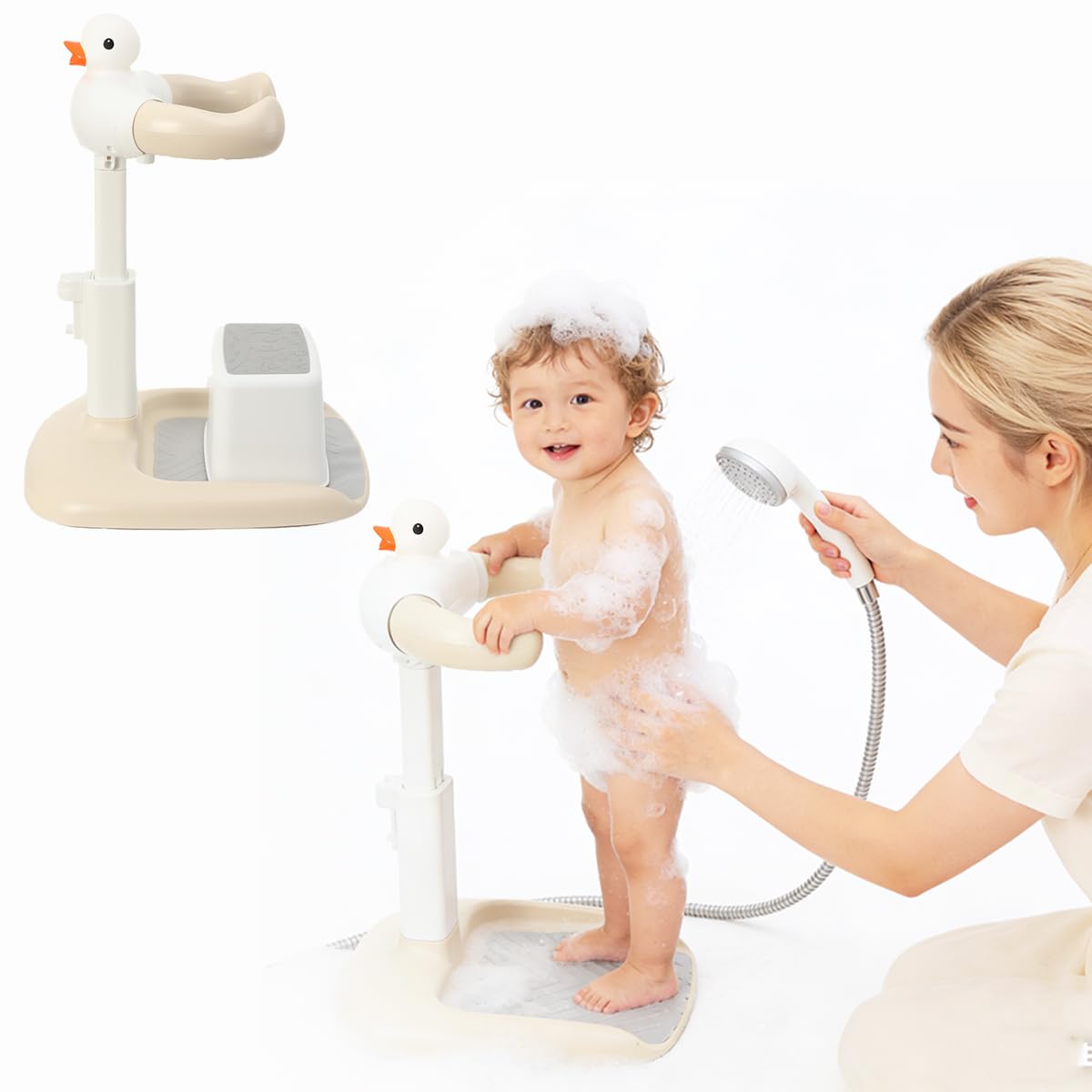 Supporto per Vasca Da Bagno per Bambini, Torre da Bagno Regolabile, Sedia da Bagnetto Regolabile in Altezza per Bambini da 6 Mesi a 4 Anni, per Cambiare Vestiti, Supporto Doccia