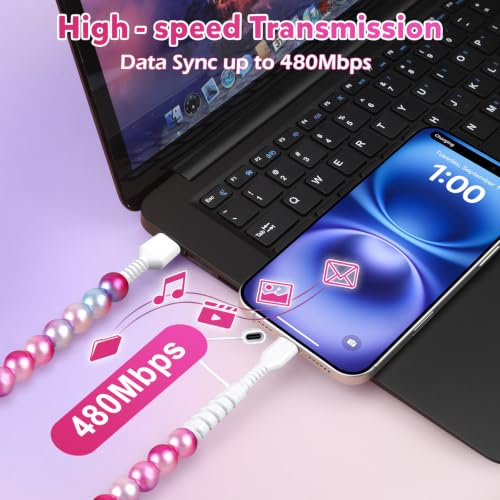Image of Aolcev USB C Cable 2 in 1 Beaded Multi USB A to USB C for iPhone Chargers