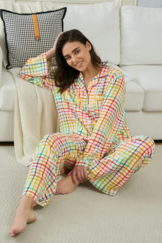 Image of YiNi LuLu Womens Pajamas Set 2 Piece Long Sleeve Sleepwear Button Down Pjs Lounge Set Nightwear with Pockets