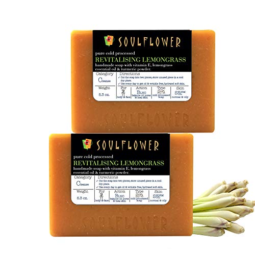 Soulflower Handmade Solid Soap Bars (Revitalising Lemongrass Handmade Soap, Pack of 2)