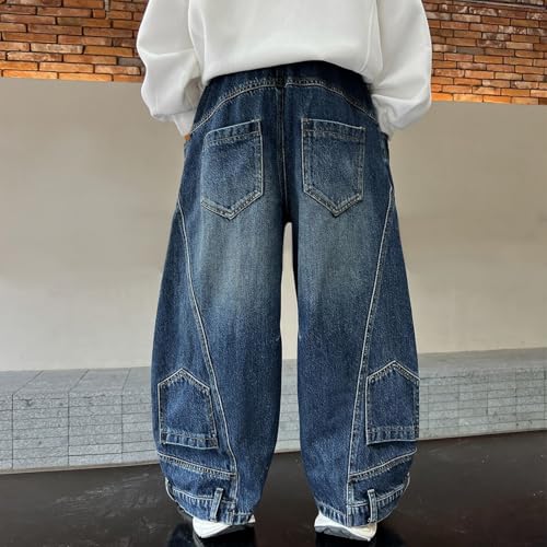 Boys Baggy Streetwear Jeans Wide Leg Hip Hop Straight Denim Pants Teen Washed Trendy Loose Trousers with Pockets3