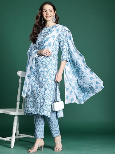 Image of INDO ERA Women Pure Cotton Kurta Set with Dupatta | Festive Suit Set, 11047
