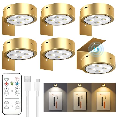maylit 6 Pack Rechargeable Picture Lights, Battery Operated Sconces for Wall, Art Lighting for Paintings Wireless, Cordless Lights for Gallery Painting Picture Frame Photo Wall Poster Room Decor