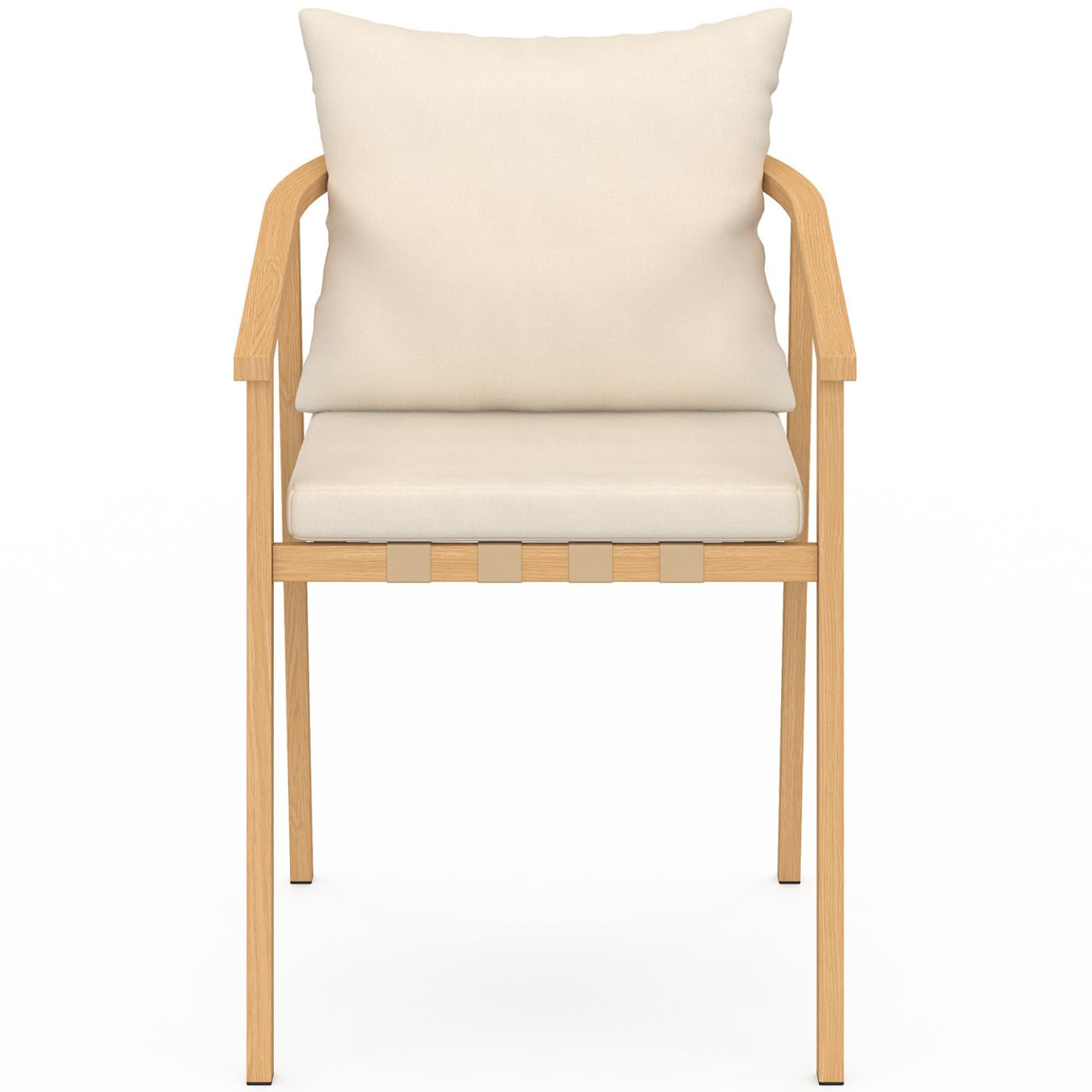 IDMarket - Salon de Jardin SOLAL Table Ronde 120 cm avec Pied Lattes en métal et 6 chaises de Jardin avec lanières et Coussins Beiges