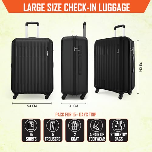 Image of Safari Genius Alley 75cm Large Size Check-in Trolley Bag Hard Case Polypropylene, 4 Spinner Wheels, 360 Degree Wheeling Luggage, Travel Bag, Suitcase for Travel, Trolley Bags for Travel, Black