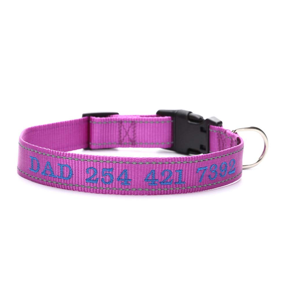 LYVQZPWLRHund mit Werkzeug, Haustierleinen Personalisiertes Hundehalsband Nylon Reflektierendes Halsband Stickerei Name Telefonnummer Individuelle Halsbänder Graviert(Purple,Small)