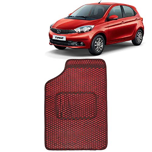 Image of Kingsway Dotted Design Car Floor Foot Mats Universal Fit for Tata Tiago, Model Year : 2016-2020, Water and Dustproof, Color Red, Set of 5 Pieces