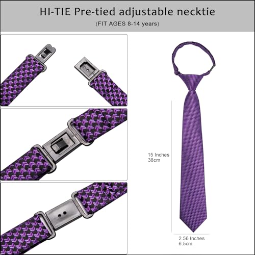 Image of Hi-Tie Father and Son Tie Set Striped Plaid Ties for Men and Boys Silk Necktie Pocket Square Set for Wedding Gifts