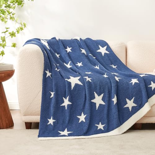 Image of Snuggle Sac American Star Patriotic Throw Blanket Blue, July 4th Blanket Ultra Soft Cozy Throw Blanket for Couch,Sofa, Bed, Living Room, Blue,50x60 inches