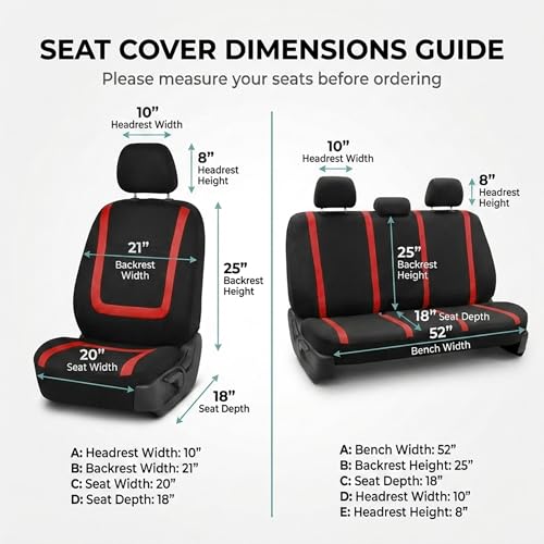 Image of FH Group Car Seat Covers Full Set Cloth - Universal Fit Automotive Seat Covers, Low Back Front Seat Covers, Solid Back Seat Cover, Washable Car Seat Cover for SUV, Sedan and Van Red